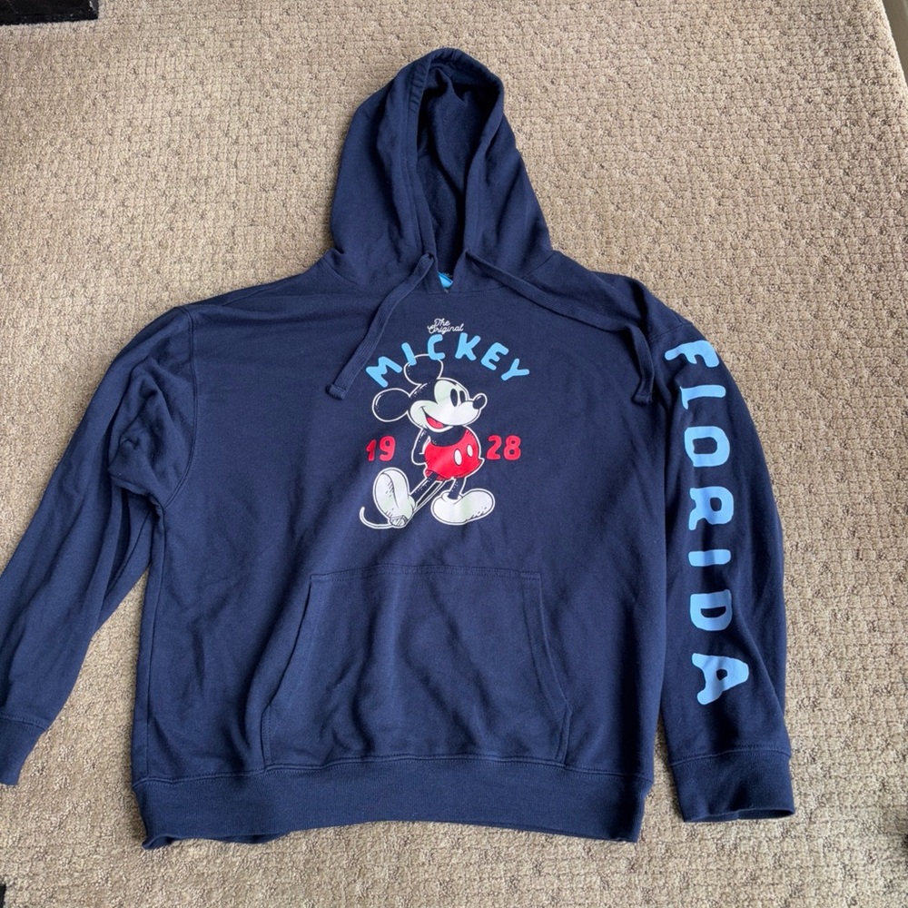 Disney Mickey Mouse Navy Hoodie - Florida Graphic Pullover XL